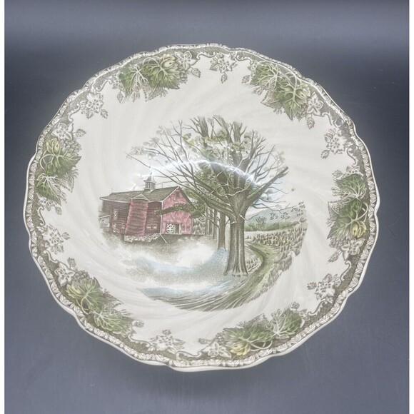 Johnson Bros FRIENDLY VILLAGE 8” Round & 9” Oval Serving Bowls Set Of 2 EUC - Picture 3 of 8